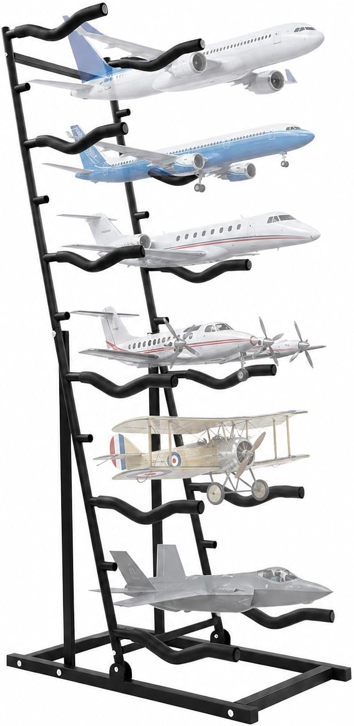 Rc Hobby Workshop - ชั้นวางเครื่องบินบังคับวิทยุ 6 ชั้น, ที่วางโชว์เครื่องบินจำลอง, ชั้นเก็บเครื่องบินบังคับวิทยุพร้อมแผ่นโฟมรองสำหรับห้องงานอดิเรก โรงรถ